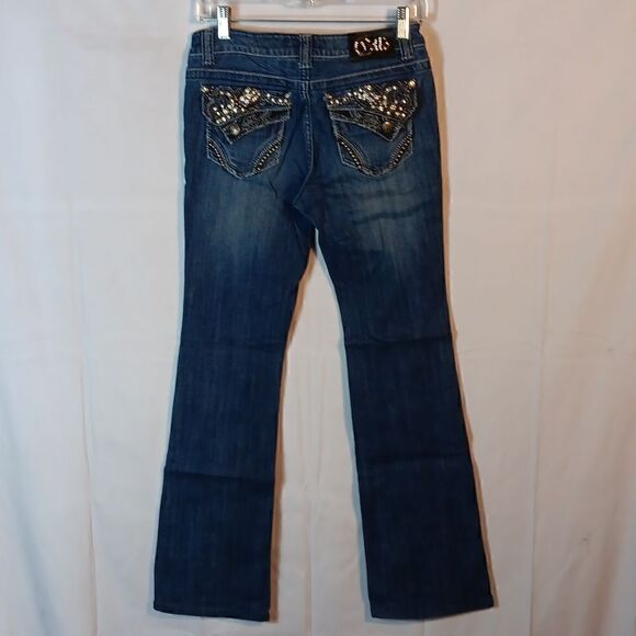 Cello Embellished Flap Pockets Stretch Denim Low Rise Jeans - Picture 1 of 8